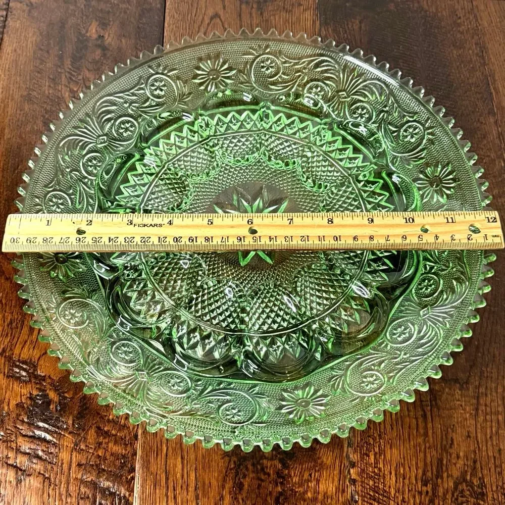 Vintage Indiana Glass Tiara Exclusives Chantilly Green Deviled Egg Plate